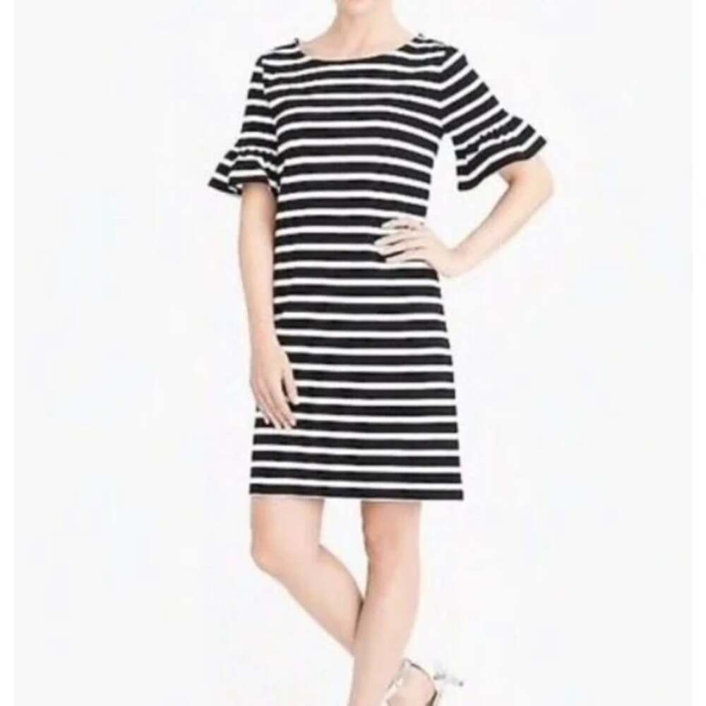 J. Crew Women's Striped Shift Dress Black and White Cotton Twill Preppy Size S